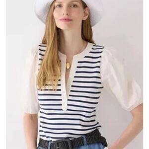 J. Crew Vintage Rib Puff Sleeve Henley Top in Stripe